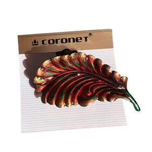 Coronet Vintage Fall Autumn Enamel Leaf Brooch Pin